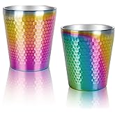 TIICOO Stainless Steel Cups 2 Packs 10oz/300ml Stackable Double Wall Insulated Metal Shatterproof Cups Titanium-Plated Diamond Textured Surface Heat Resistant Dishwasher Safe (Rainbow)