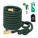 Greenbest Expanding/Expandable Garden Hose, Car Hose,Plastic Hose Hanger, 3/4Nozzel Solid Brass Connector,Double Latex Core,Extra woven Strength Fabric cover,Storage Sack,Spray Nozzle BlackGreen(50FT)