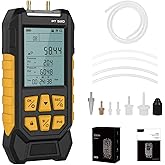 Manometer, Dual-Port HVAC Manometer with 7 Adapters, 10 Units Switch, Data Locking &amp; Storage, Backlit Display Screen Gas Pressure Tester, -100 to 200Kpa, PT520