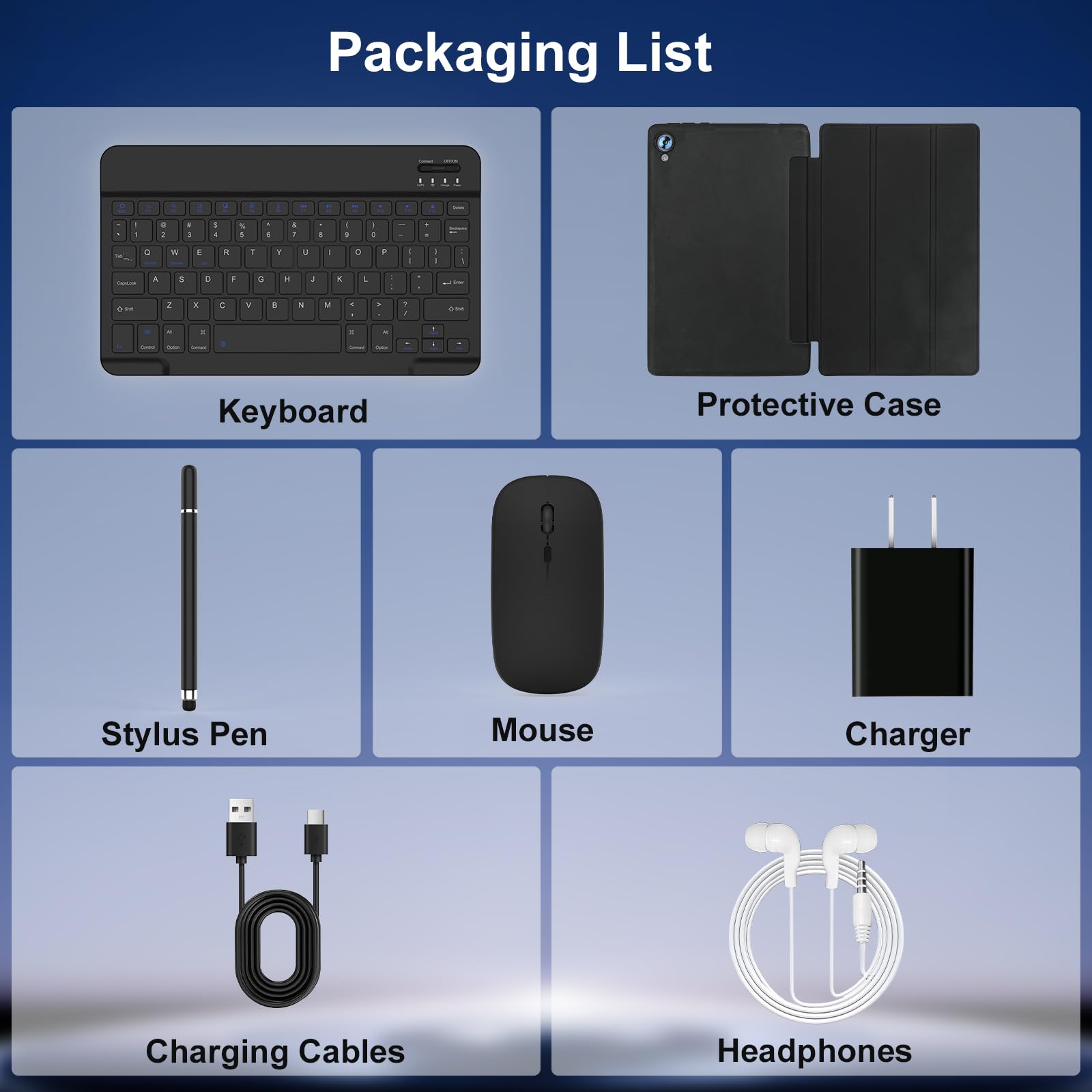 Whitedeer 10 inch Tablet Android 14, 14GB+128GB/2TB Expanded, Octa-Core Tablets, 800 * 1280 HD?WiFi 6?BT 5.0?5000mAh?5MP+8MP, Widevine L1, Tab with Keyboard?Mouse?Stylus?Tablet Case? Headphone(Black)