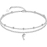CHIC & ARTSY 925 Sterling Silver Ankle Bracelets for Women, Adjustable Layered Foot Chains with Nature & Symbol Charms, Lightweight Comfort Fit Boho Beach Everyday Jewelry