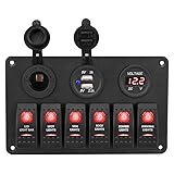 WATERWICH 6 Gang Marine Toggle Rocker Switch Panel