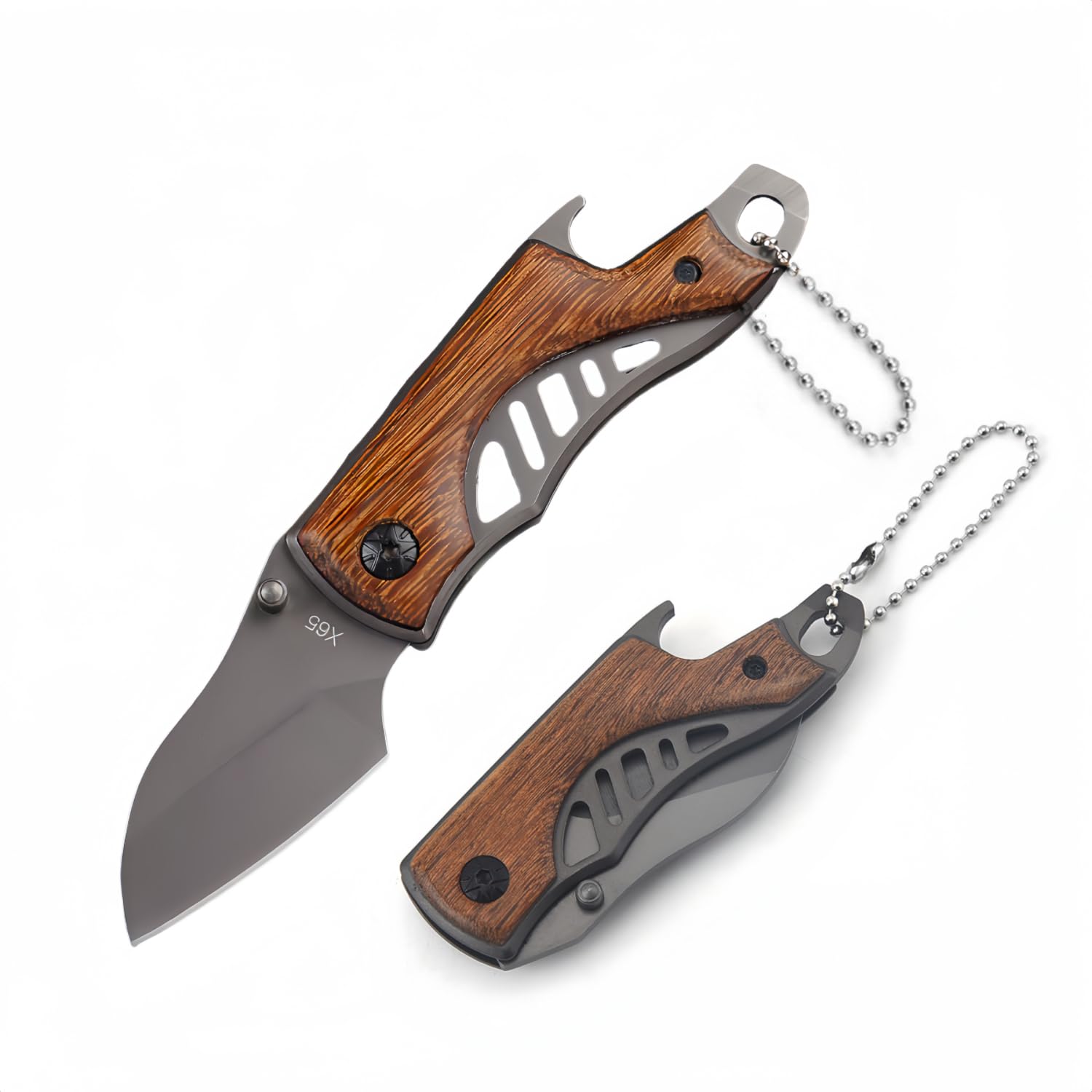 Folding Multitool Tool, Wooden Handle Box Opener with Bottle Opener for Ideal Pocket Tool for Camping, DIY Activities, Hiking - Gift Men