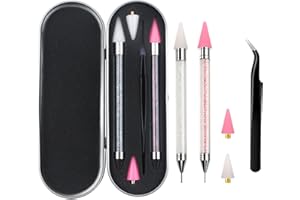 Hcirjhie Rhinestone Picker Tool 2 Acrylic Handle Rhinestones Applicator Dual-Ended DIY Nail Art Tool Nail Dotting Tool Double Head Wax Pen, Rhinestone Pickup Tools