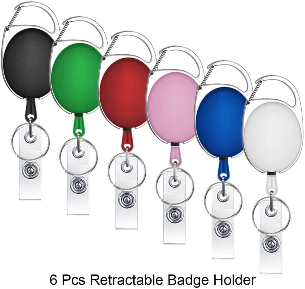 Selizo 6 Packs Retractable Badge Holder Badge Reel Carabiner ID Keychain with Clip, Assorted Color : Office Products