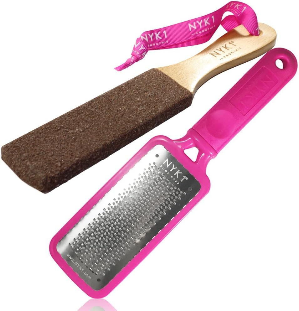 NYK1 Pink MEGAFILE Foot File Pedicure Rasp THE Original with NYK1 Curved Smoothie Super Sharp Extra Large Micro Files SHARPEST File Skin Grater Remove Calloused Dry Rough Dead Skin Feet Soft Smooth