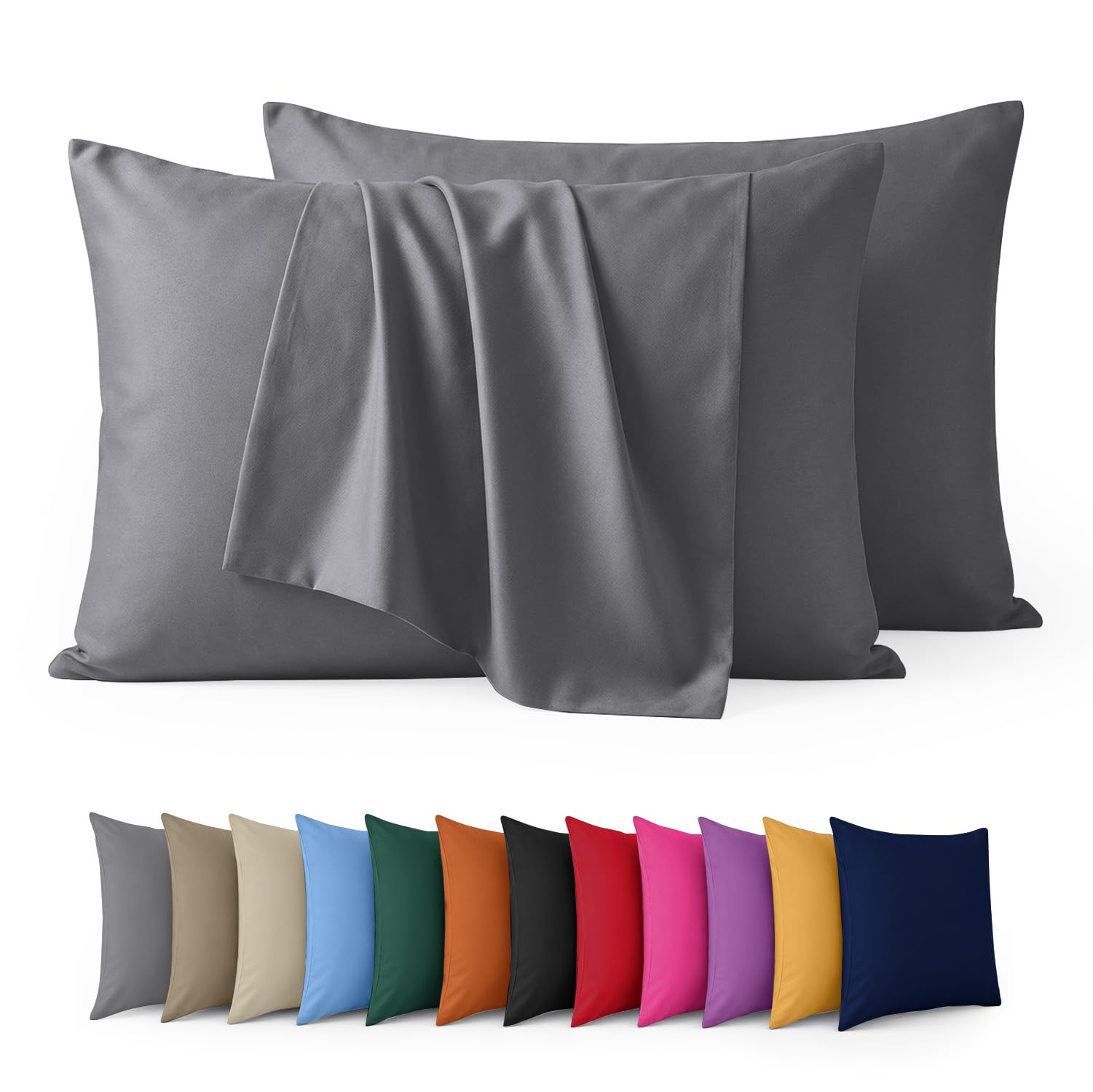 Aspire Homeware Pillow Cases 2 Pack – 100% Brushed Microfiber Grey Pillowcases Super Soft Envelope Closure Pillow Cover (50x75cm)