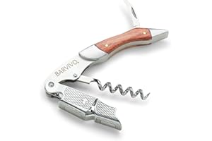 Barvivo Wine Opener with Foil Cutter and Cap Remover - Double Hinged Corkscrew for Bartenders - Stainless Steel Wine Key for Easy Bottle Opening - Manual Wine Bottle Opener - Pakkawood, 4.7x1.2-Inch