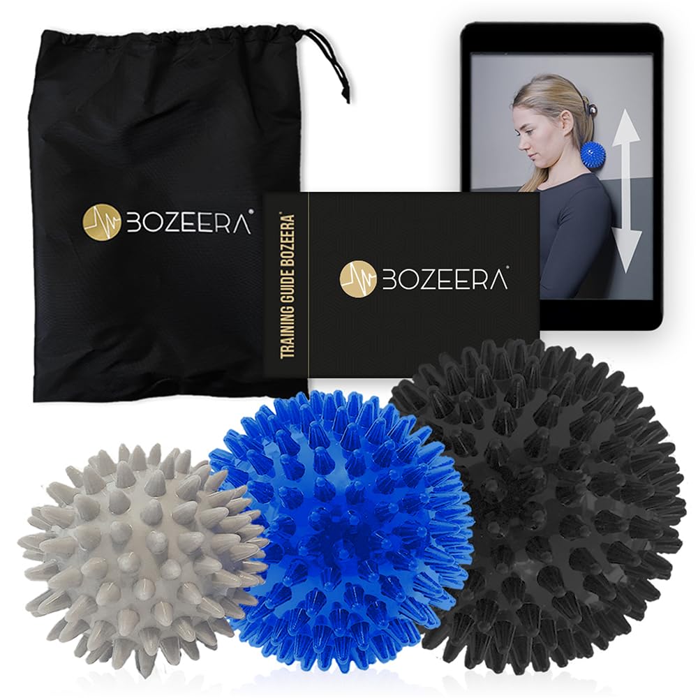 [Spikey Massage Ball Set] 3 x Spiky Ball - Spiky Massage Balls 6,7 & 9 CM - Spikey Ball Hard and 2X Medium, Includes Free Video Instructions, Booklet & Bag – Premium Set