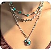 Navirix 3Pcs Turquoise Western Necklaces for Women,Boho Cowgirl Cowboy Country Concert Jewelry Vintage Hat Pendant Turquoise Beaded Chain Necklace