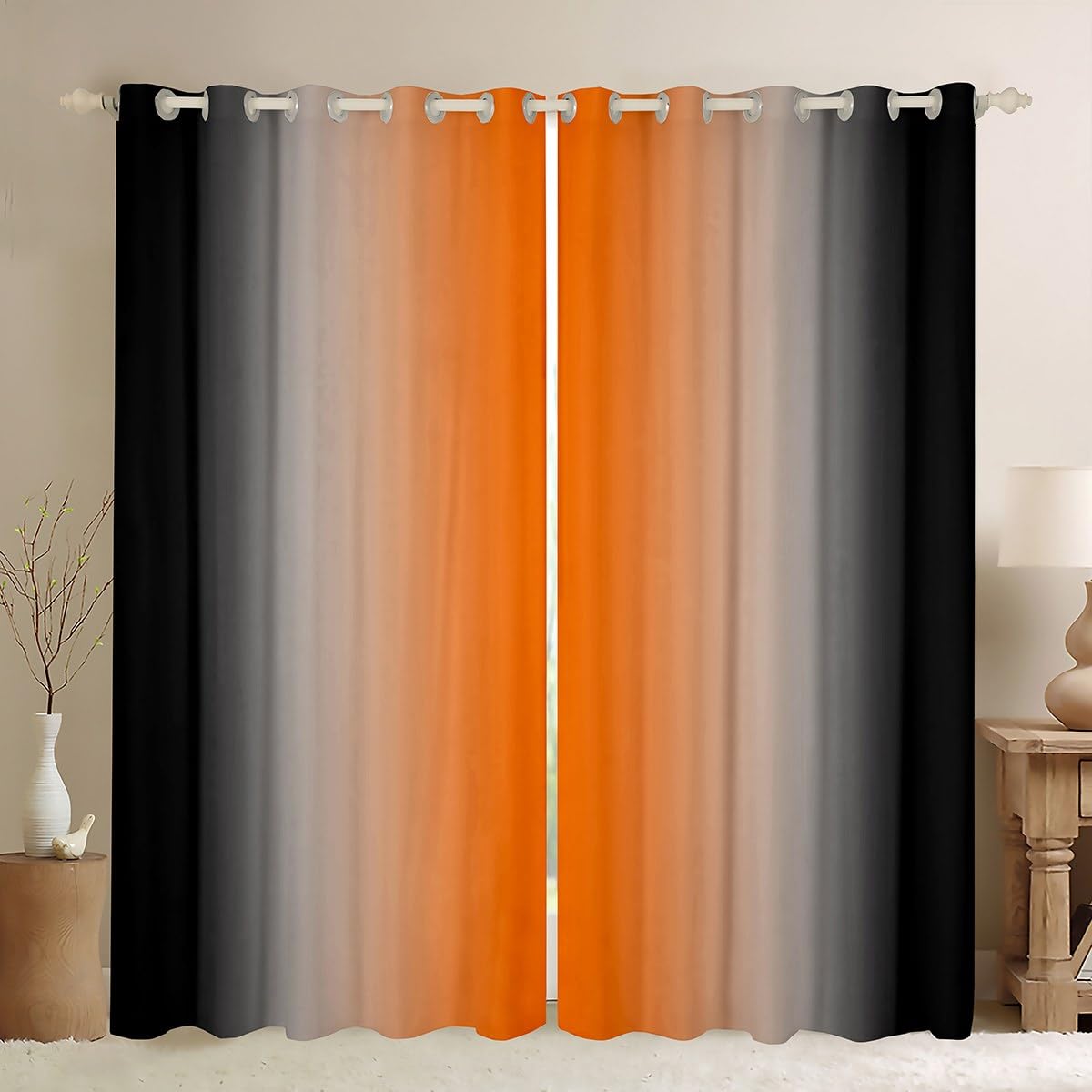 Homemissing Orange Darkening Drapes Ombre Black Curtains for Bedroom Living Room for Kids Decor Gradient Style 30%-50% Blackout Curtains Abstract Window Treatments W66*L72
