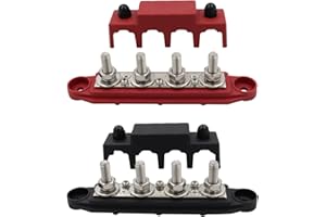 Maernz 1 Pair 5/16" 4（M8） Stud 12 Volt Power Distribution Block with Cover-Marine Bus Bar-Battery Terminal Distribution Block(Red + Black)