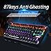 LINGBAO JIGUANSHI Mechanical Keyboard 87 Keys Computer Wired USB Backlit Metal Panels Gaming Keyboard (Mixed Light, Black Bezel, Black Cap, Blue Switches)