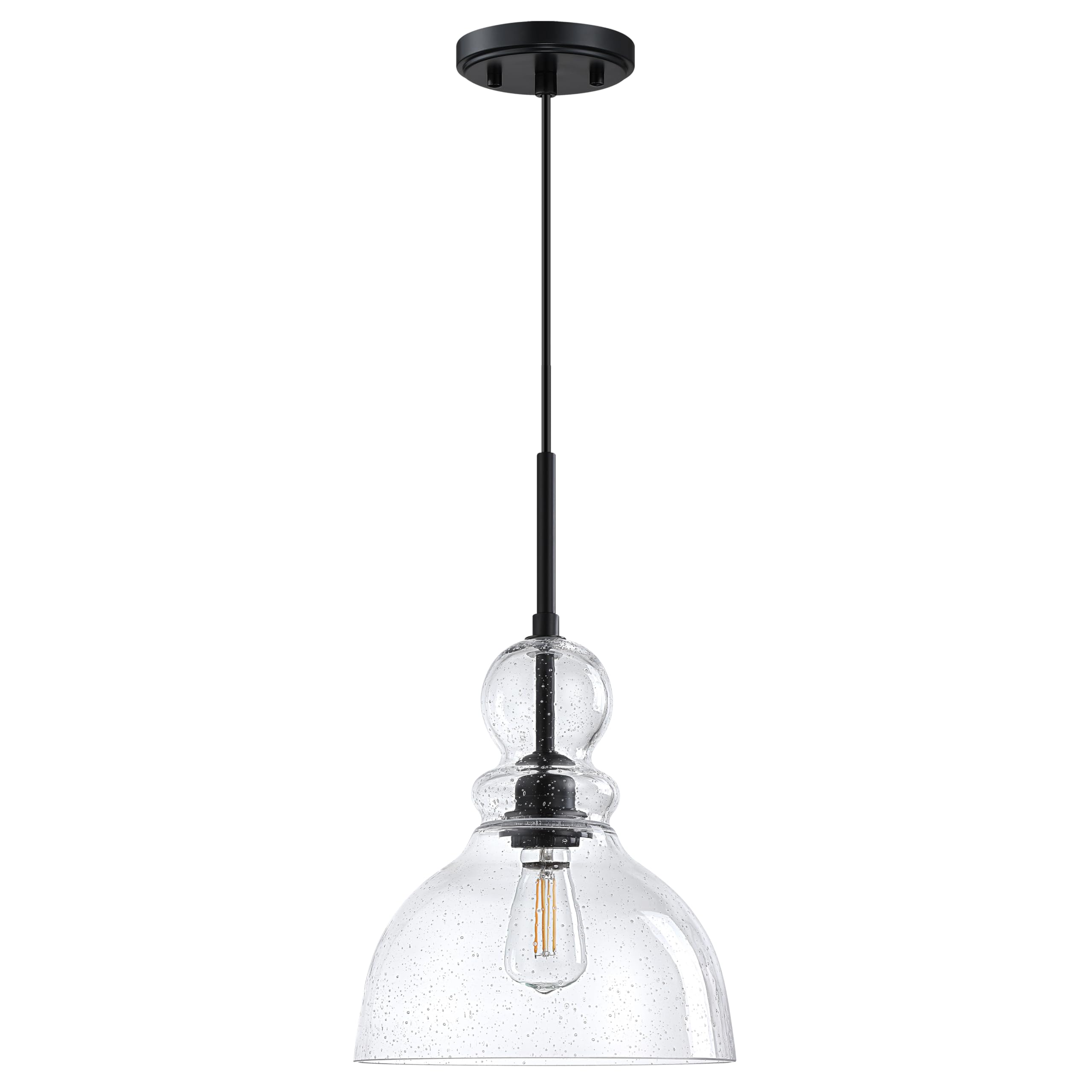 Photo 1 of 1 Light Hanging Kitchen Island Pendant Light 8.67" Clear Seeded Glass Indoor Pendant Ceiling Light Fixtures,Black Finish Modern Farmhouse Dinning Over Sink