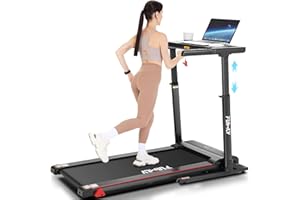 FUNMILY Treadmill with Desk Workstation & Adjustable Height, 300 LBS Weight Capacity, Folding Treadmill with 3 Level Incline, Bluetooth Speaker & App, Portable 2.5HP Walking Pad with Desktop for Home Office
