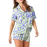Cjfdfy Valentines Pajamas for Women Heart Pajamas Shorts PJs Comfy Button Down Sleepwear Nightwear 2 Piece Sleeping Set 2026