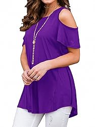 Afibi Women's Casual Short Sleeve Cold Shoulder
