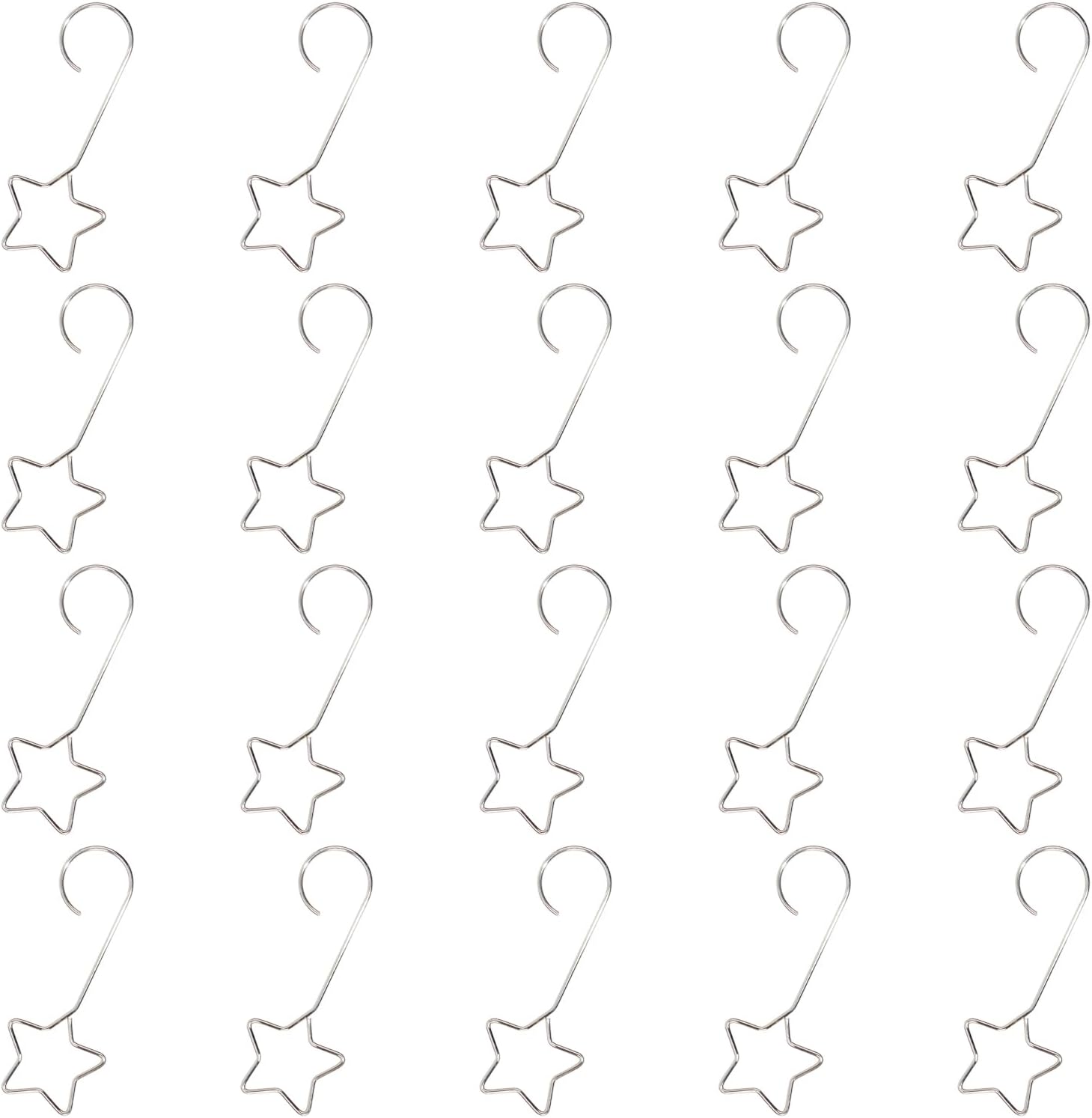 Ornament Hooks - Mini Skater Star Shape Christmas Ornaments Hooks Metal Xmas Ornaments Hangers for Hanging Ornaments Christmas Tree Decoration, 20Pcs (Silver, 2