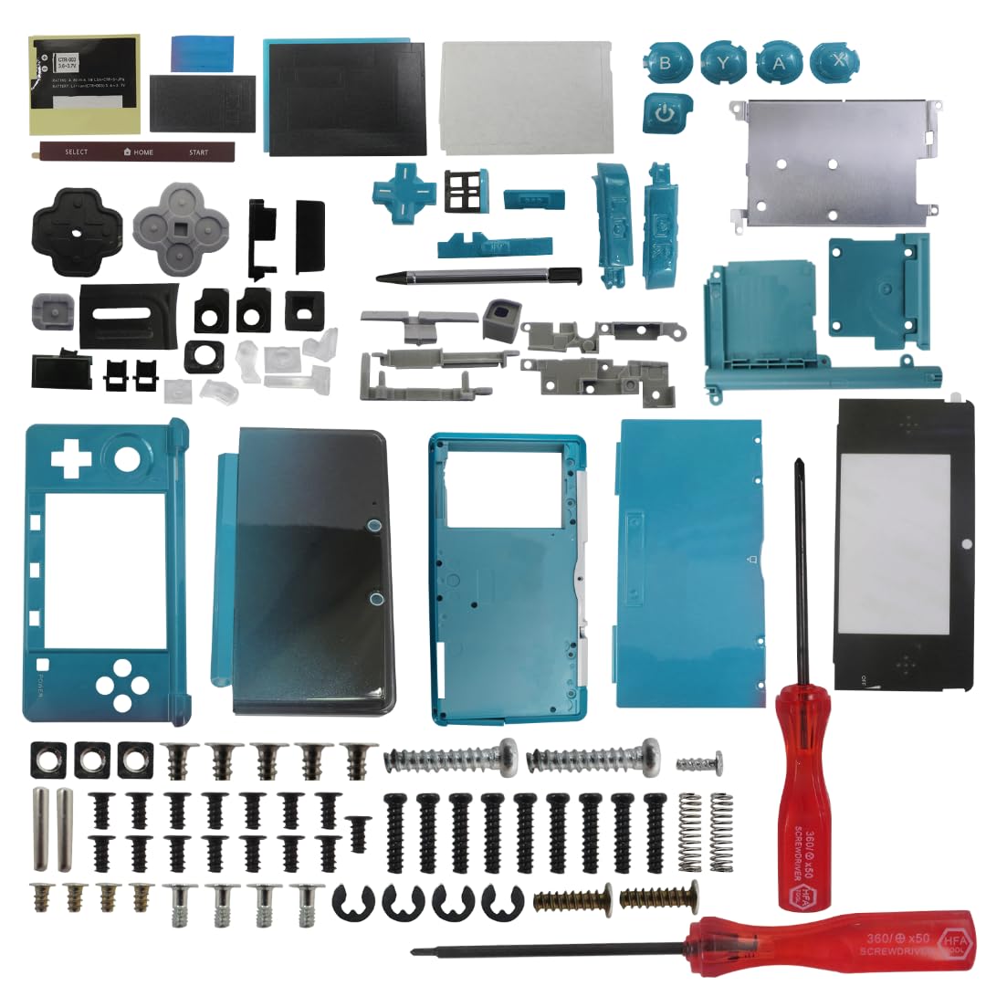 ATIODYUUK Housing Shell for Nintendo 3DS System Replacement Screen Tools Console Aqua Blue