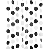 WEVEN Black and White Paper Garland Circle Dot Party Garland Banner Streamer Backdrop Hanging Decorations, 2" in Diameter, Pack of 3, 30 Feet in Total