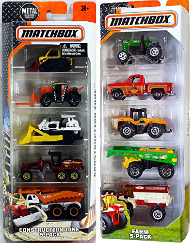 Matchbox Farm Equipment Vehicle 5-Pack & Construction Trucks 10 Car set