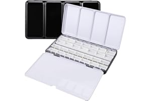 LOONENG Empty Watercolor Palette, Metal Watercolor Tin with Fold-Out Palette, Large Watercolor Tray Palette with 28 Empty Watercolor Full Pans for Plein Air Painting, Acrylic and Oil Painting