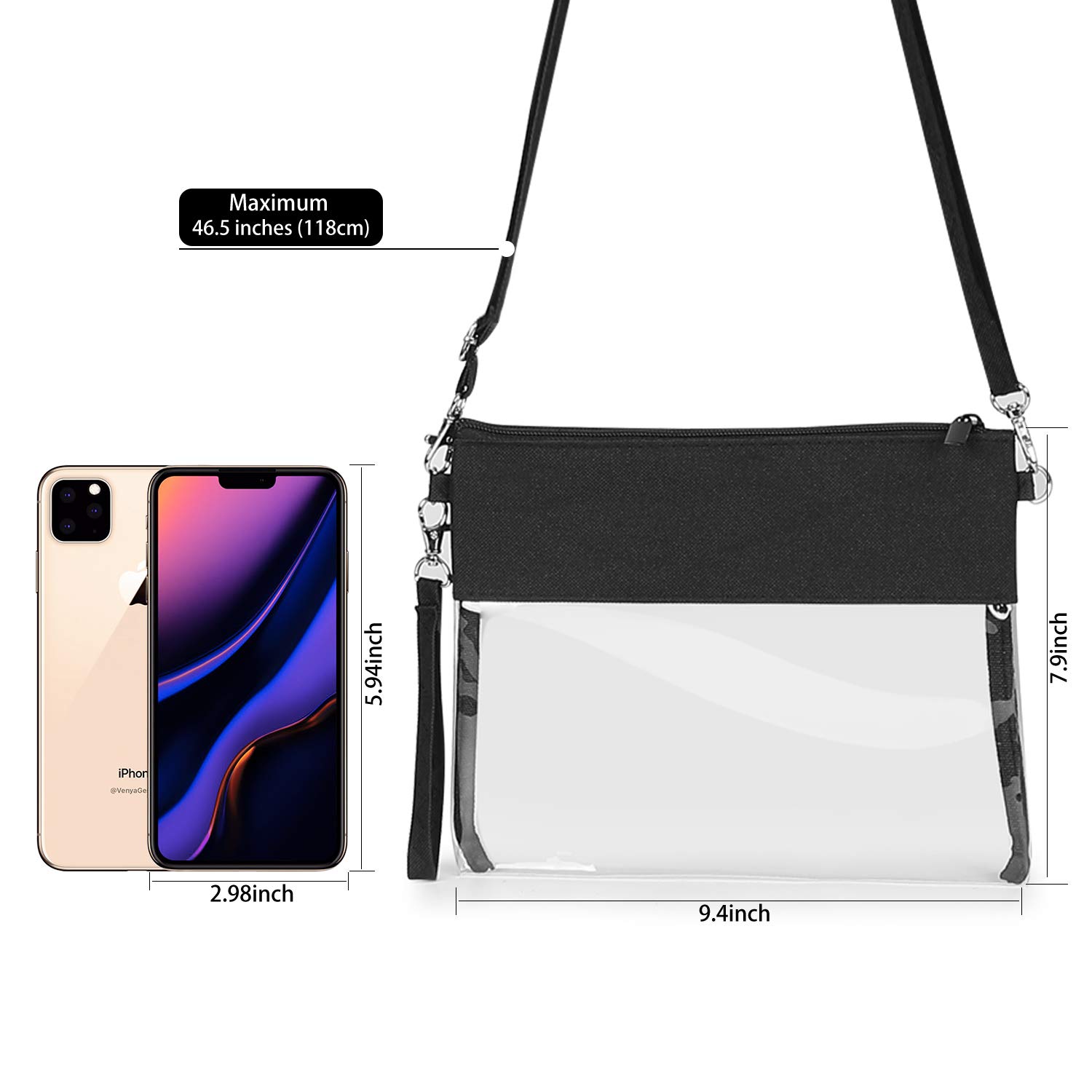 Clear Crossbody Bag NFL Stadium Approved Clear Bag with Adjustable Shoulder Strap and Wrist Strap for Work, Sports Games and Concert
