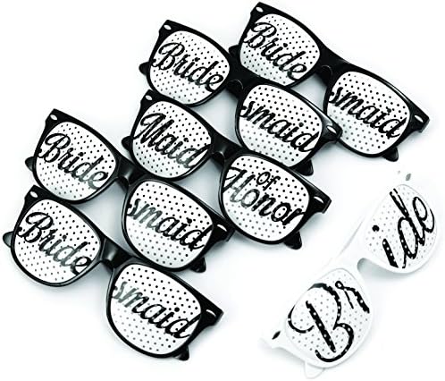Bridal Bachelorette Wedding Party Sunglasses , Bride and Bridesmaid Party Favors , Selfie Kit with 6 Pairs of Themed Novelty Glasses for Memorable Photo Booth Fun or a Perfect Night Out (6, Black)