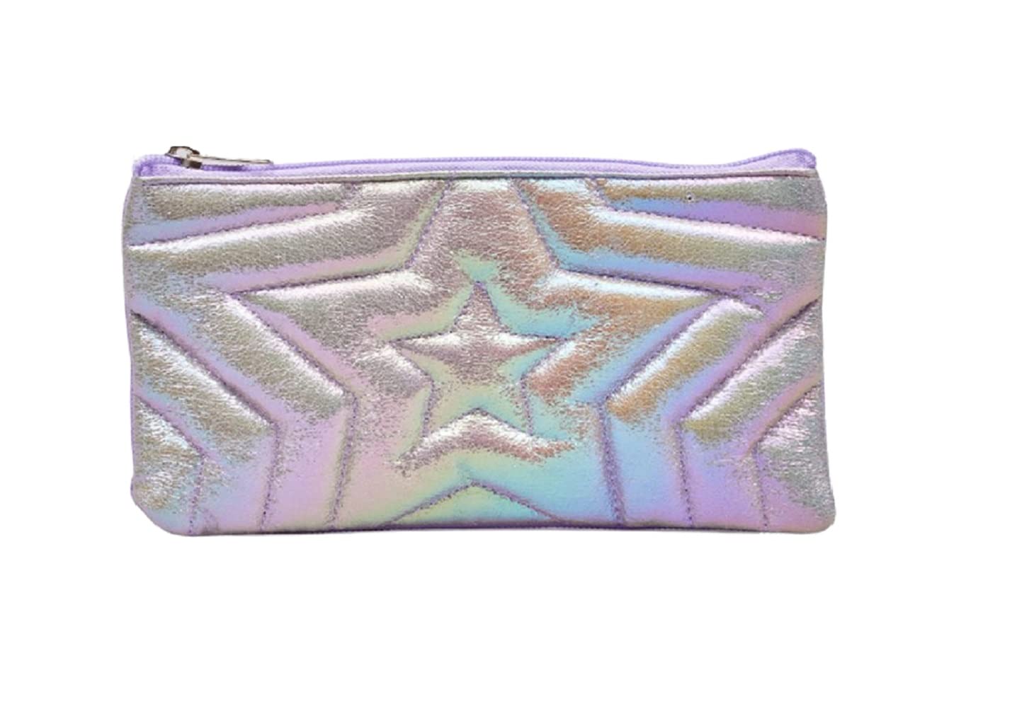 Stars Embossed Roxy Style Silver Rainbow Pencil Case 22cm (Silver)