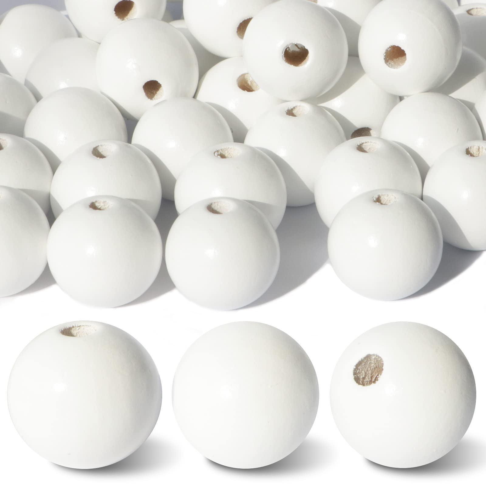 Photo 1 of 600pcs 12mm White Wood Beads for Crafts with Holes Wooden Beads DIY Beads Loose Beads Bulk