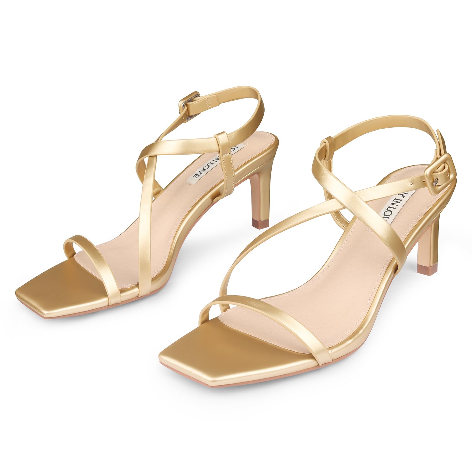 Photo 1 of JOY IN LOVE Womens 2.5 Inch Kitten Heels Low Heel Square Open Toe Strappy Sandals Gold Matte US7.5