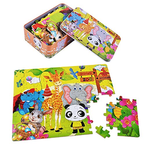 100 Pieces Kids Wooden Jigsaw Puzzle for toddlers 3-6 Ages, Kids Educational Puzzles Toys to Develop Dexterity and Problem Solving, with a Storage Box(Zoo Animals) - Thumbnail 7