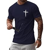 iudam Mens Short Sleeve Cotton T-Shirts Crew Neck Jesus Cross Printed Shirts Faith Christ Shirts