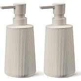 zuxzmj Beige 2 Pack Hand Soap Dispensers with No Rust Pump for Bathroom and Kitchen Countertops Refillable Striped Matte Plastic 8.5 oz