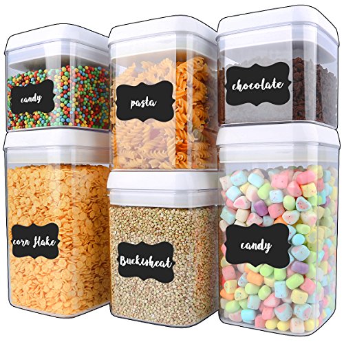 Cereal Container, VERONES 6 Piece Large Airtight Storage Containers Perfect For Flour Container Cereal Keeper (3 Large Size 20 pcs Chalkboard Labels Total 10L)