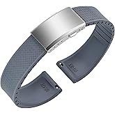 ULLCHRO FKM Rubber Watch Strap, Cut to Size Quick Release Fluororubber Watch Band Soft Replacement Watchband with Silver Milled Clasp for Men Women 18mm 19mm 20mm 21mm 22mm