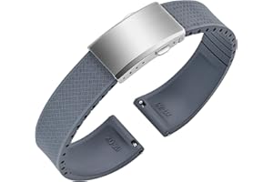 ULLCHRO FKM Rubber Watch Strap, Cut to Size Quick Release Fluororubber Watch Band Soft Replacement Watchband with Silver Milled Clasp for Men Women 18mm 19mm 20mm 21mm 22mm