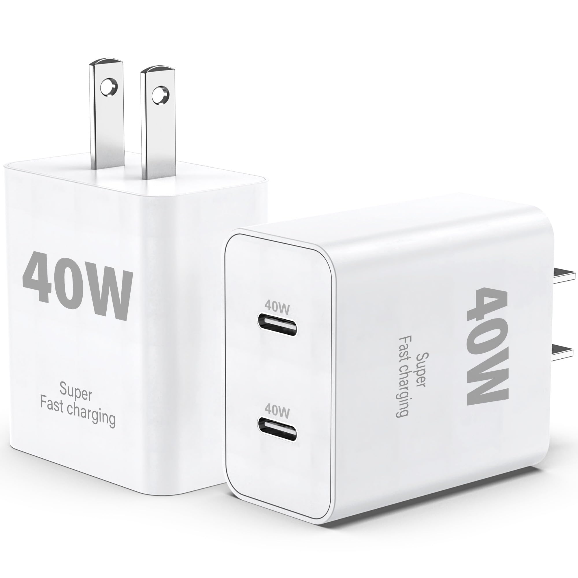40W for iPhone 17 16 15 USB C Charger Block, 2Pack Dual USBC Fast Charging Brick Type C Power Plug Cube for iPhone 17 Air/Pro/Pro Max/16 15 14 Plus/Pro Max for iPad for Samsung