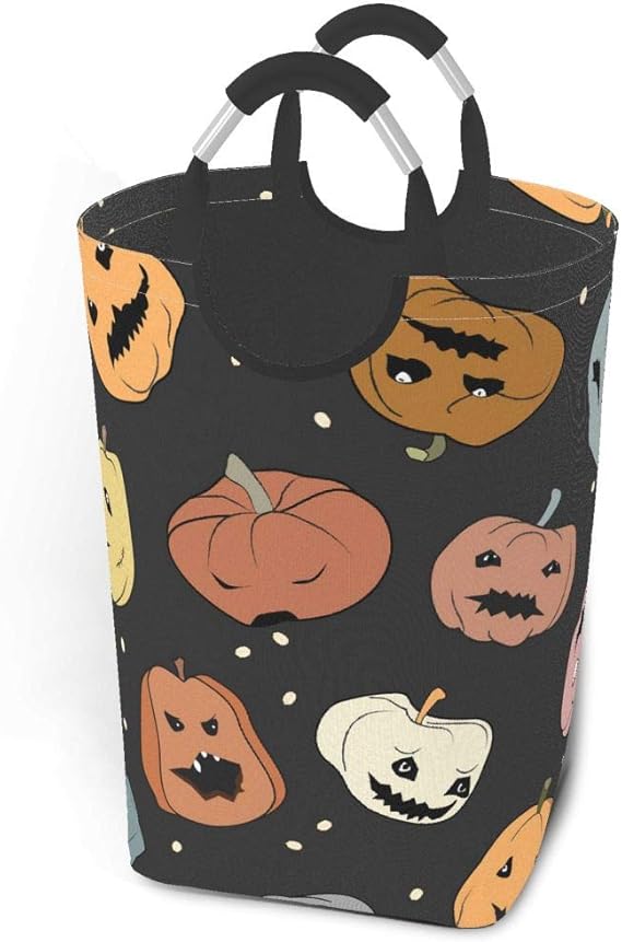 Divertido patrón sin costuras de Halloween con calabazas colgando cesto