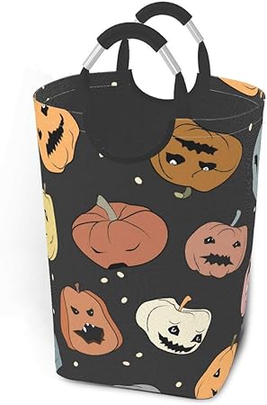 Divertido patrón sin costuras de Halloween con calabazas colgando cesto