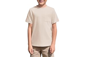 Haloumoning Boys T Shirts Kids Short Sleeve Pocket Shirt Crewneck Summer Basic Tee Tops 5-14 Years