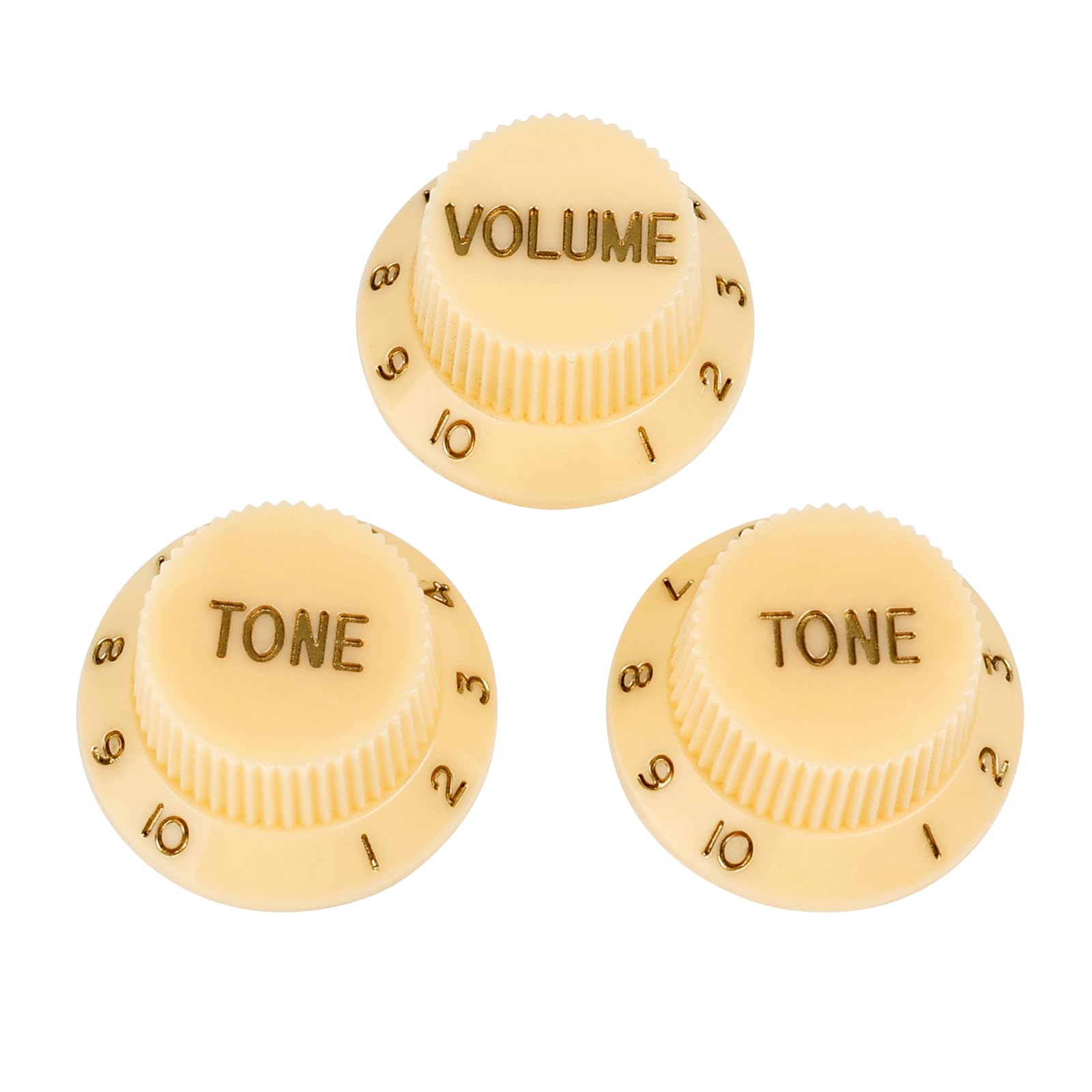 Banworks Electric Guitar Control Knobs 2 Tone and 1 Volume Knobs Speed Knobs Top Hat Metric 6mm (15/64") 18-Spline for Squier Strat Electric Guitars Pack of 3 JT/XN-04 Cream