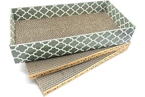 MECOOL Cat Scratcher Cardboard Scratching Pads Scratch Lounge Bed with Catnip 3PCS Reversible Corrugated Cardboard with Scratch Box