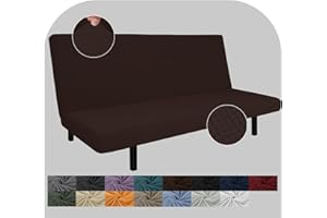 JIVINER Super Stretch Futon Cover Spandex Jacquard Futon Slip Cover Full Size Soft Armless Sofa Bed Slip Covers for Mattress with Elastic Bands (Futon, Dark Coffee)