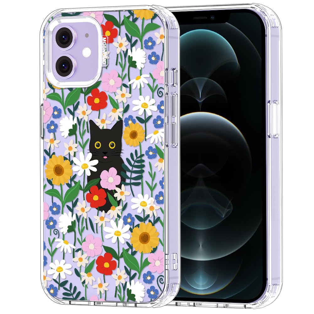 MOSNOVO Case for iPhone 12 & iPhone 12 Pro, [Buffertech 6.6ft Military-Grade Drop Protection] [Anti Peel Off Tech] Clear TPU Bumper Phone Case Cover Design - Black Cat in Garden — image 1
