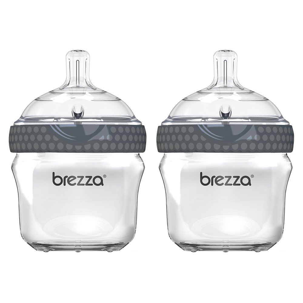 Baby Brezza Two Piece Natural Glass Baby Bottle With Lid Ergonomic