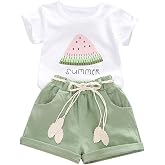 AIMAOMI Toddler Baby Girl Summer Clothes Flower Print Short Sleeve Shirt Top Shorts Set 2Pcs Ribbed Knit Outfits