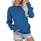 Crewneck Sweatshirts Women Fleece Pullover Sweatshirt with Pockets Comfort Casual Long Sleeve Crew Neck Shirts