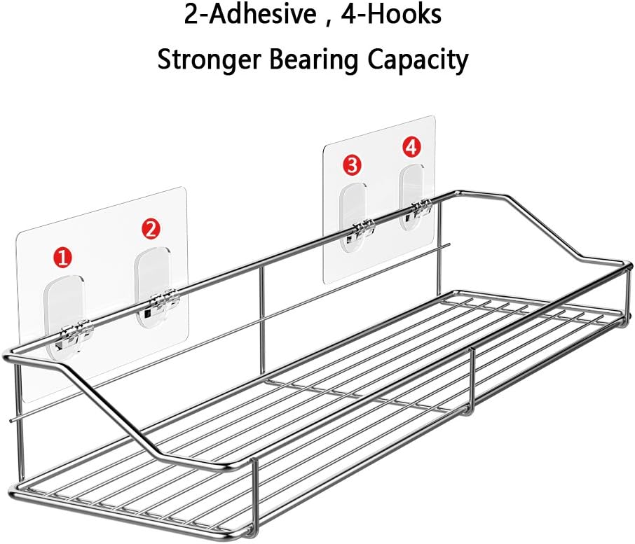 Orimade Bathroom Shelf Organizer Storage Kitchen Rack with Traceless Transparent Adhesive No Drilling SUS304 Stainless Steel - - 