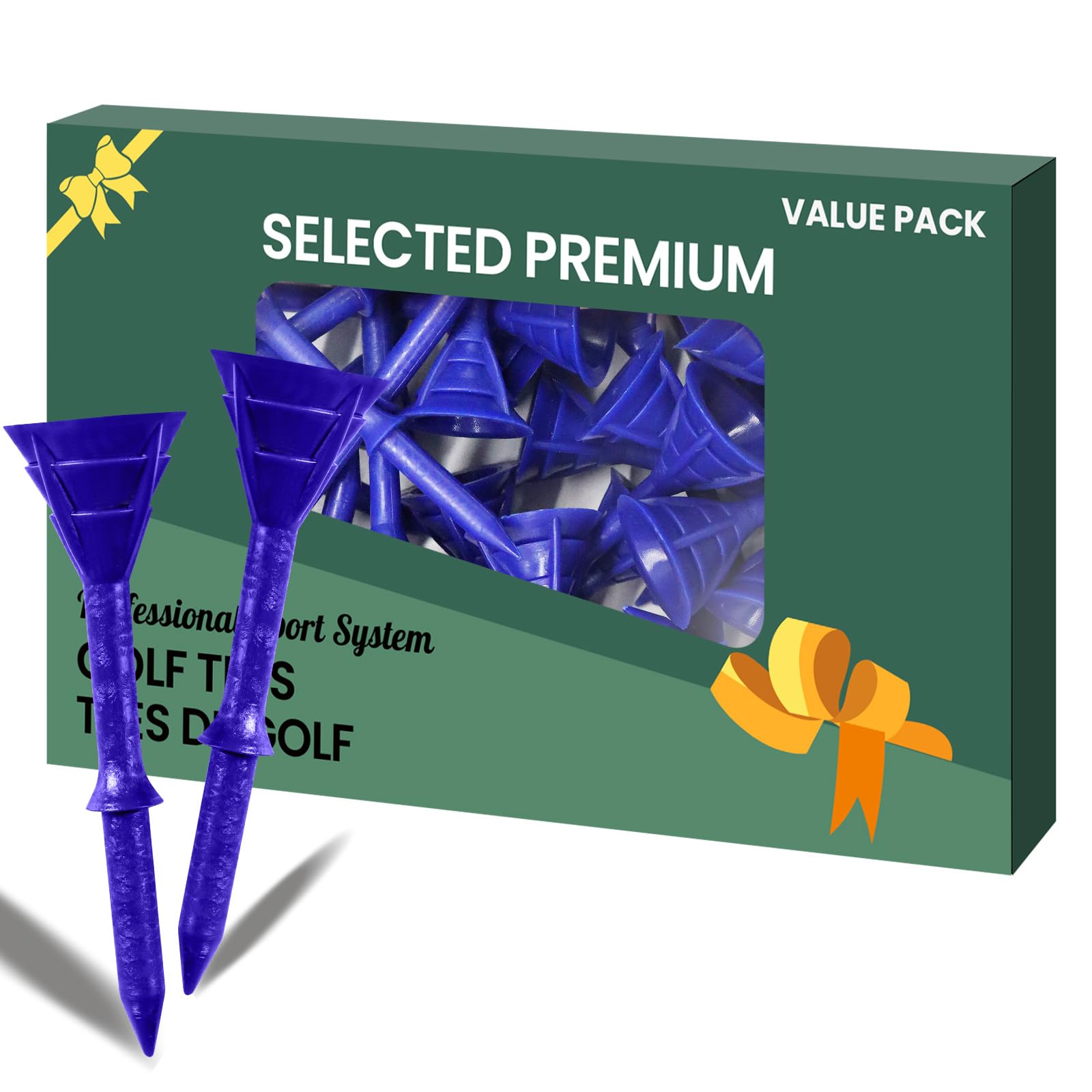 AXKAL Golf Tees Plastic 3 1/4’’ 83mm Unbreakable Double-Layer Low Resistance Flexible Value 30 Pack, Golf Tee Spikes for Court Outdoor Sports (Navy, 30 Pack-3 1/4'')